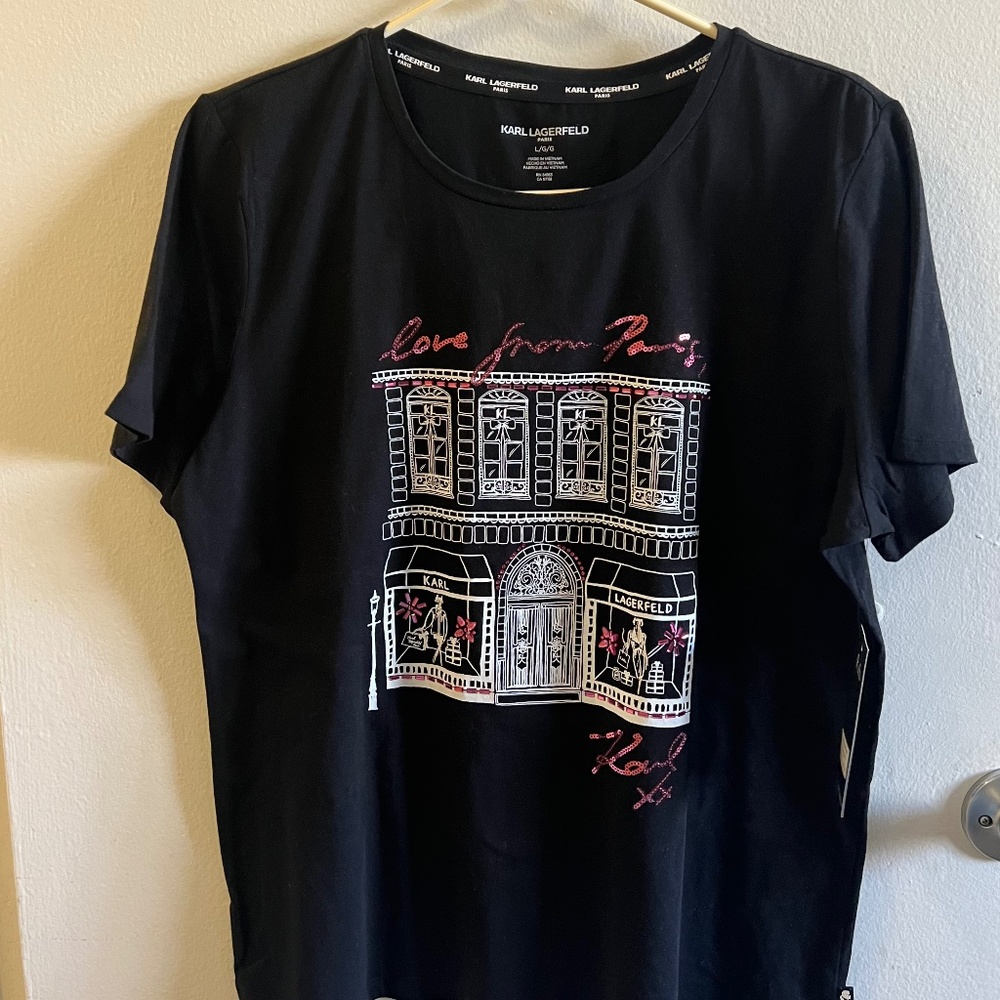 NWT Karl Lagerfeld Womens Short Sleeve Soft Paris Logo T-shirt - Picture 7 of 12
